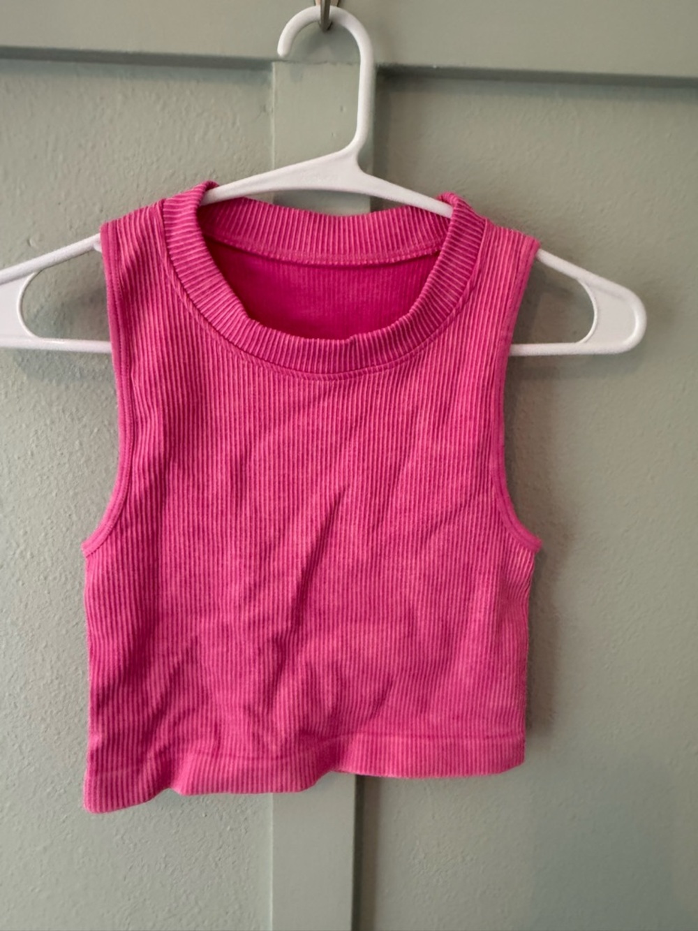 Cropped Ribbed Tank Top in Bright Pink